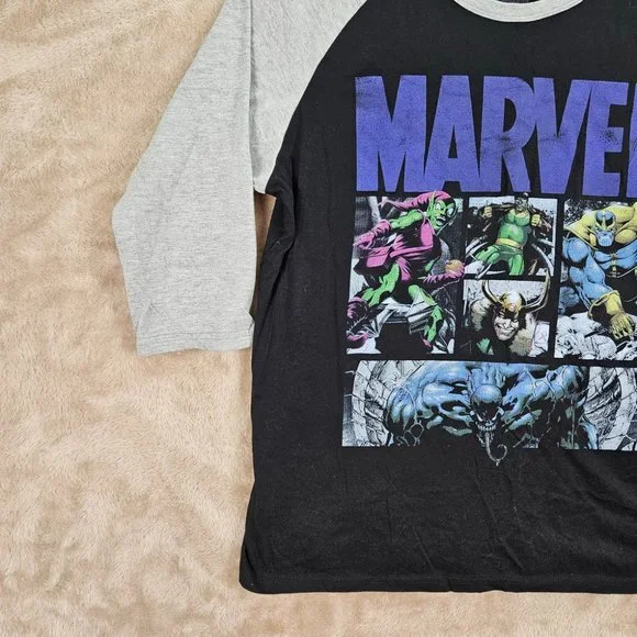 Marvel Black/Gray 3/4 Sleeve Raglan Shirt Men's Size XL Thanos Loki Comics - Picture 9 of 10